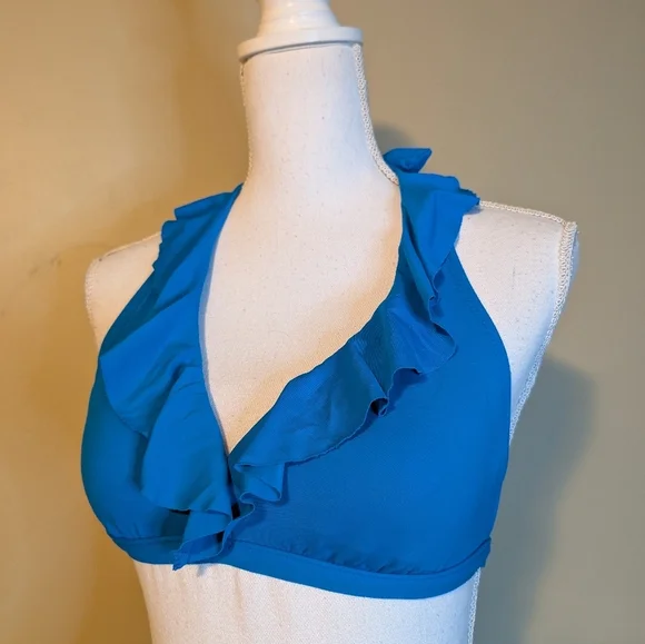 Chaps Blue Ruffle Halter Bikini Top & Bottom SZ 6 - Picture 3 of 16